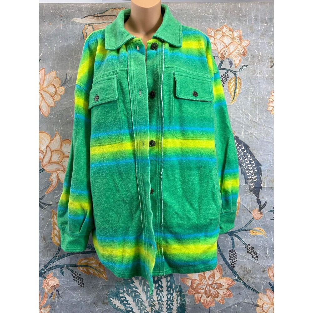 Free People Ruby West Coast Jacket Ombre Stripe Brushed Thermal Lime Green sz L - Picture 4 of 6